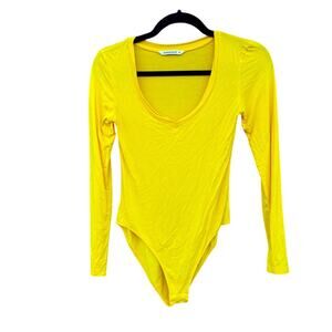 Mangopop Yellow Long Sleeve Bodysuit, women’s small